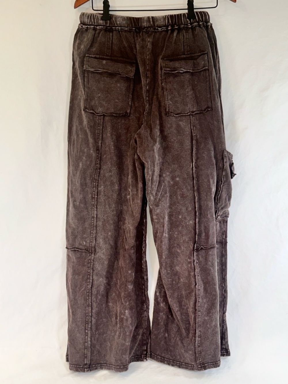 Easel Los Angeles Brown Mineral Wash Wide Leg Pants Boho Cargo Drawstring Size S - Picture 6 of 11
